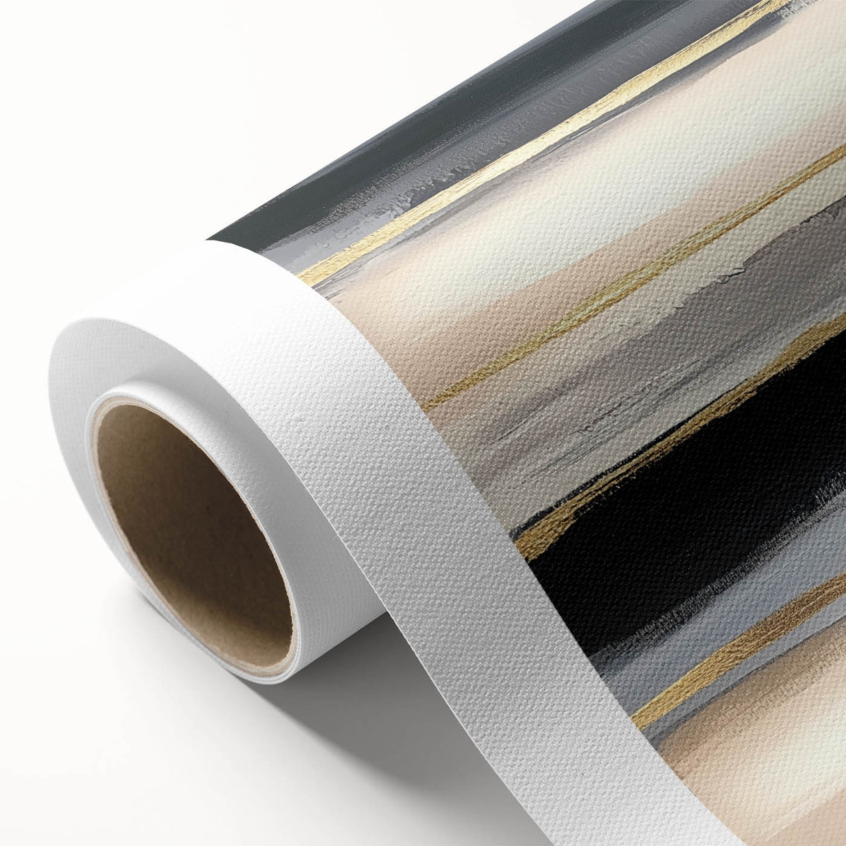 Minimalist Abstract Wall Art – Black, Beige & Gold Canvas Print