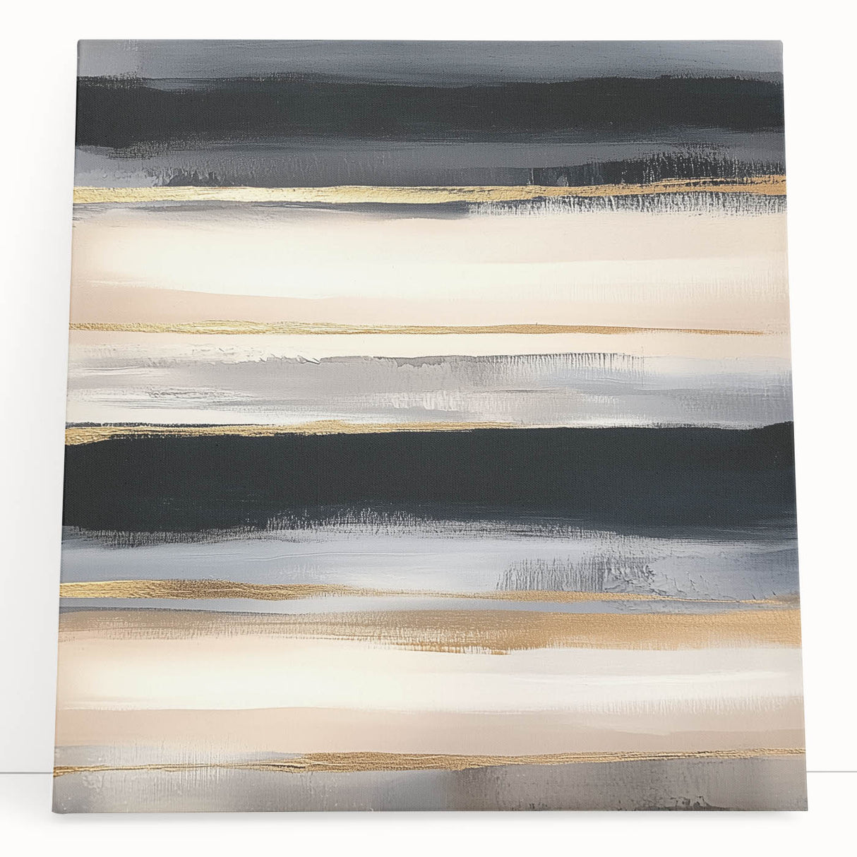 Minimalist Abstract Wall Art – Black, Beige & Gold Canvas Print