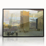 Urban Cityscape Wall Art - Gritty Tenement Scene with Industrial Charm