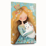 Girls Bedroom Art - Princess & Fluffy Pet Wall Decor for Kids