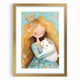 Girls Bedroom Art - Princess & Fluffy Pet Wall Decor for Kids
