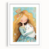 Girls Bedroom Art - Princess & Fluffy Pet Wall Decor for Kids