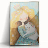 Girls Bedroom Art - Princess & Fluffy Pet Wall Decor for Kids