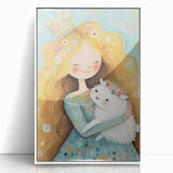 Girls Bedroom Art - Princess & Fluffy Pet Wall Decor for Kids
