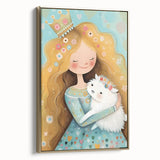 Girls Bedroom Art - Princess & Fluffy Pet Wall Decor for Kids