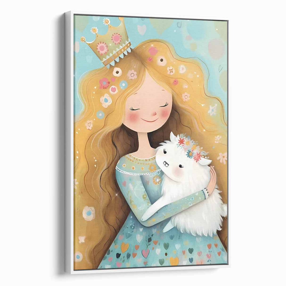 Girls Bedroom Art - Princess & Fluffy Pet Wall Decor for Kids