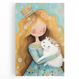 Girls Bedroom Art - Princess & Fluffy Pet Wall Decor for Kids