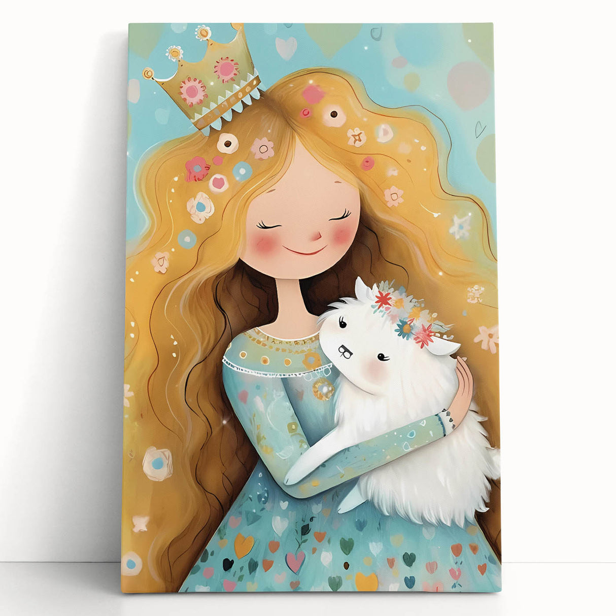 Girls Bedroom Art - Princess & Fluffy Pet Wall Decor for Kids