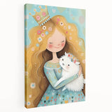 Girls Bedroom Art - Princess & Fluffy Pet Wall Decor for Kids