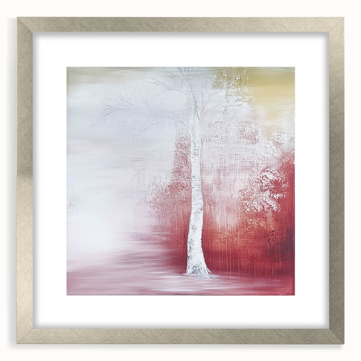Elegant silver-framed abstract floral artwork with a mat, showcasing vibrant colors and intricate designs, perfect for enhancing modern home decor.
