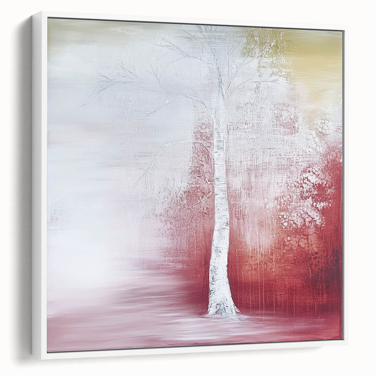 Framed abstract floral canvas artwork showcasing vibrant colors and intricate patterns, presented in a sleek white frame, perfect for modern home decor.
