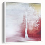 Framed abstract floral canvas artwork showcasing vibrant colors and intricate patterns, presented in a sleek white frame, perfect for modern home decor.