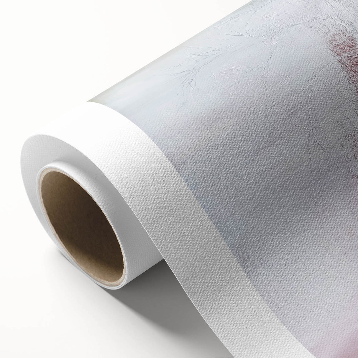 Abstract floral design rolled canvas showcasing vibrant colors of pink, blue, and green, ideal for modern home decor, presented in a protective cardboard tube.