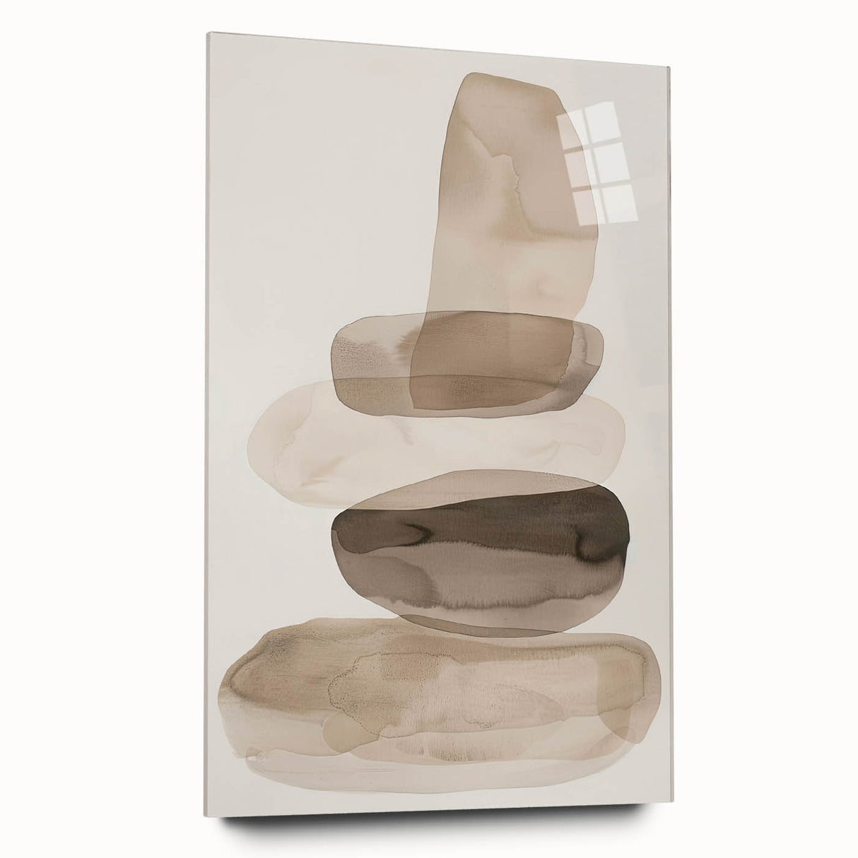 Abstract minimalist wall art design displayed in a side view, showcasing acrylic glass framing with a sleek, modern aesthetic, ideal for contemporary decor.