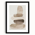 Abstract minimalist wall art framed in black, featuring soft geometric shapes and muted colors, ideal for modern home decor or gallery settings.