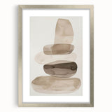 Abstract minimalist wall art framed in silver with a white mat, showcasing geometric shapes and soft color gradients, ideal for modern home decor.