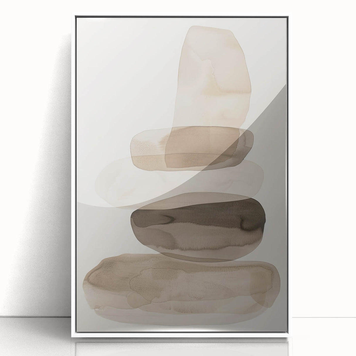Framed abstract minimalist wall art featuring a white acrylic design, showcasing clean lines and soft tones, perfect for modern home decor enhancements.