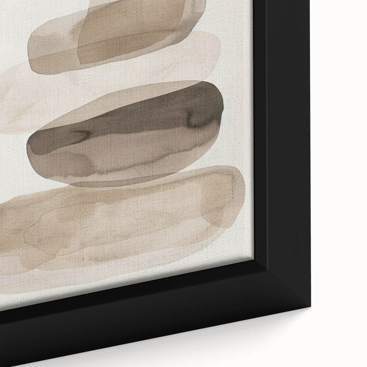 Close-up of a framed minimalist abstract wall art piece showcasing soft pastel colors in a fluid design, perfect for modern home decor and aesthetic enhancement.