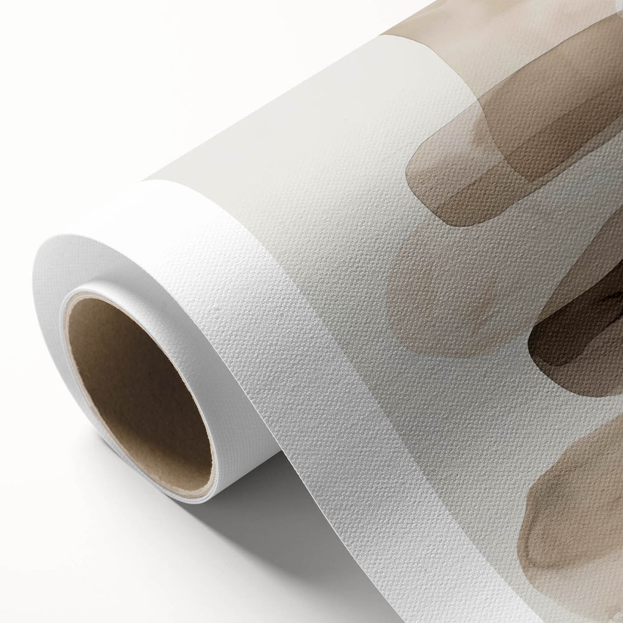 Abstract minimalist wall art on rolled canvas showcasing soft pastel colors and fluid shapes, ideal for modern home decor, packaged securely in a cardboard tube.