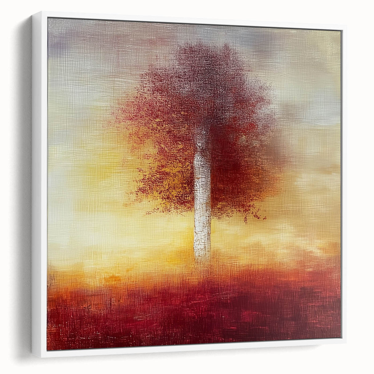 Framed canvas showcasing an abstract floral design with vibrant colors and elegant brushstrokes, displayed from a side view against a white background.