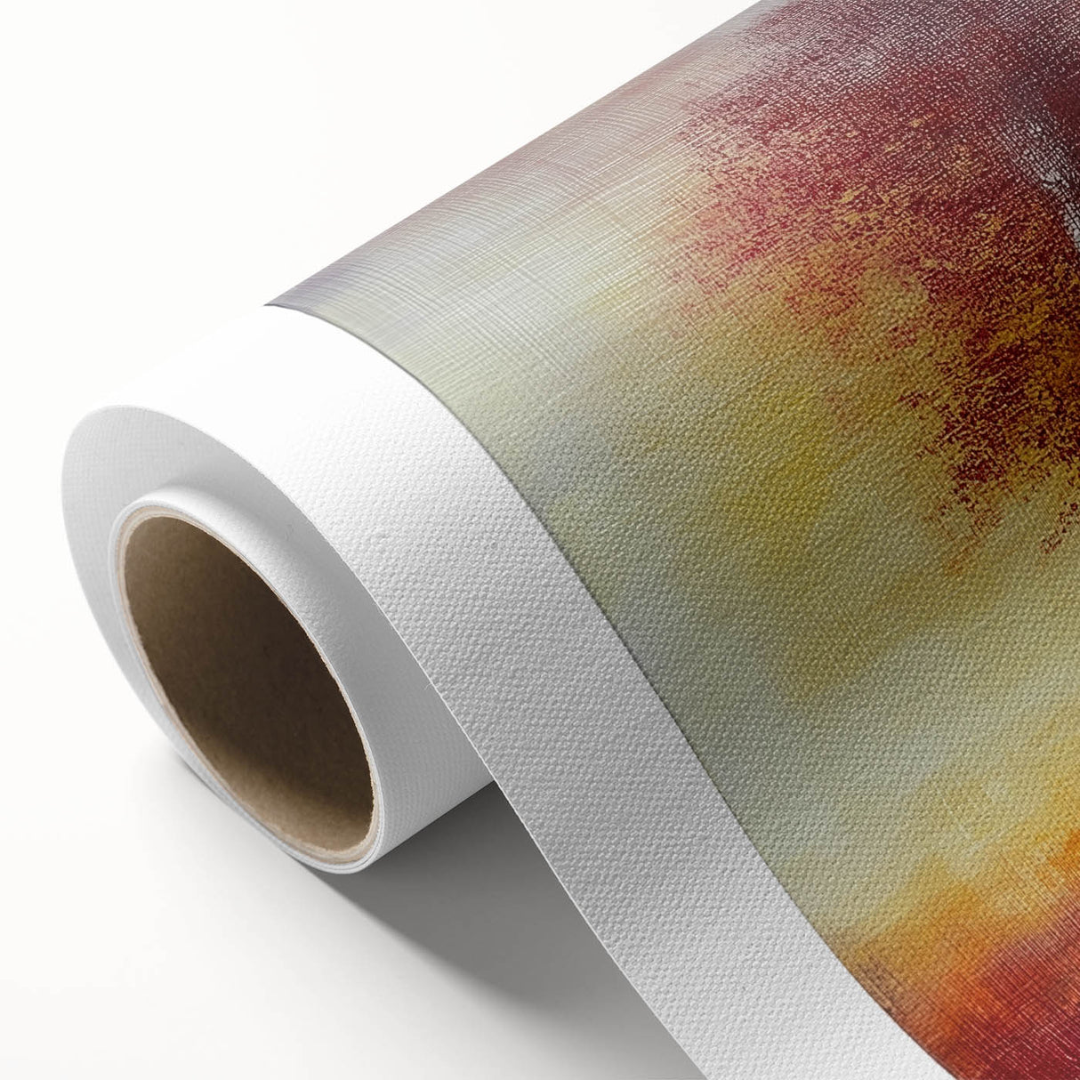 Abstract floral design on rolled canvas showcasing vibrant colors and intricate patterns, elegantly packaged in a protective cardboard tube, ideal for home decor.