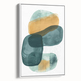 Abstract minimalist wall art framed canvas in white, showcasing geometric shapes and subtle textures, perfect for modern home decor or office spaces.