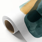 Abstract minimalist wall art design on rolled canvas showcasing soft pastel colors and geometric shapes, ideal for modern home decor, packaged securely in a cardboard tube.