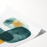 Abstract minimalist wall art print showcasing soft pastel colors and geometric shapes, elegantly rolled and ready for display in a stylish home setting.