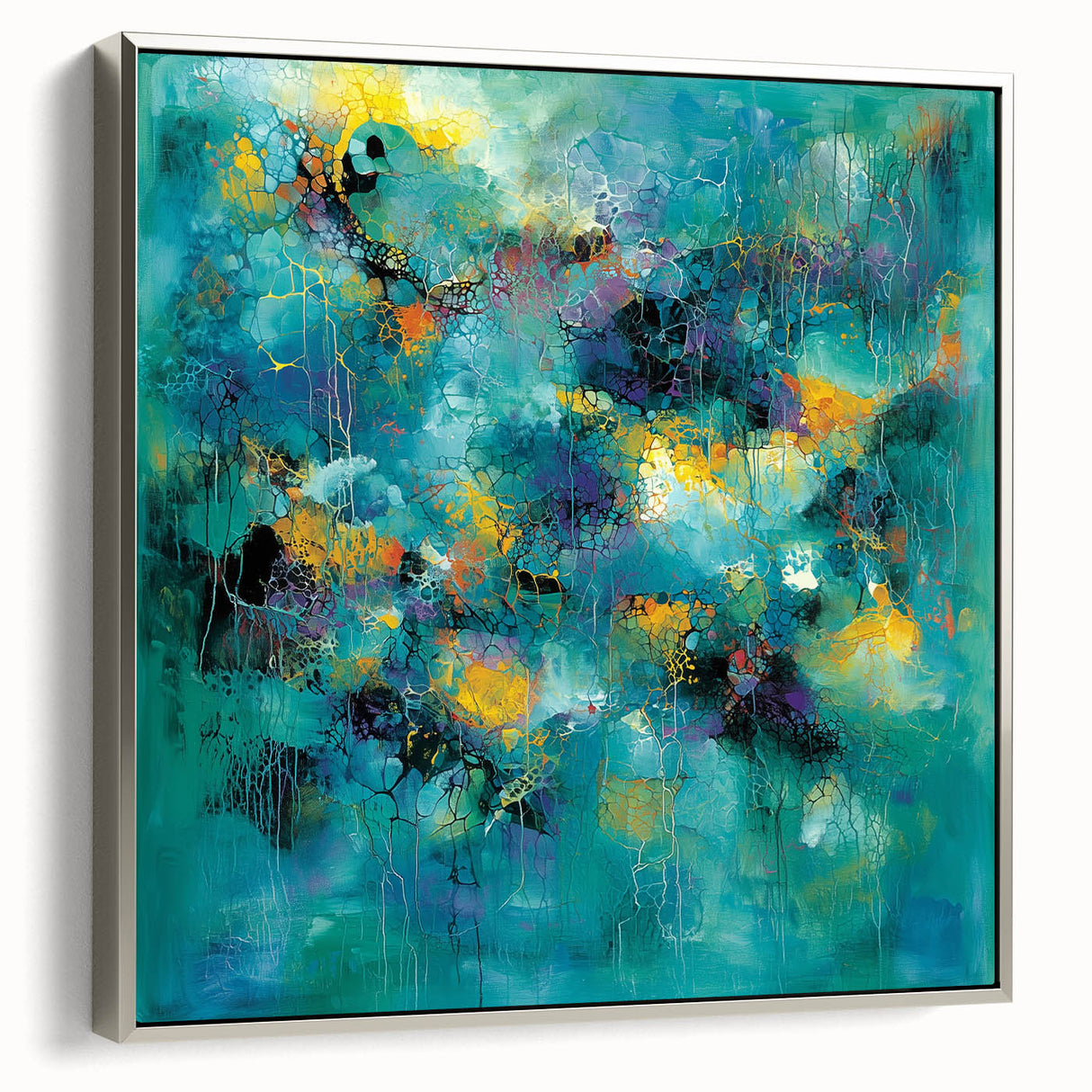 Tropical Abstract Wall Art – Turquoise, Lime & Coral Canvas Print