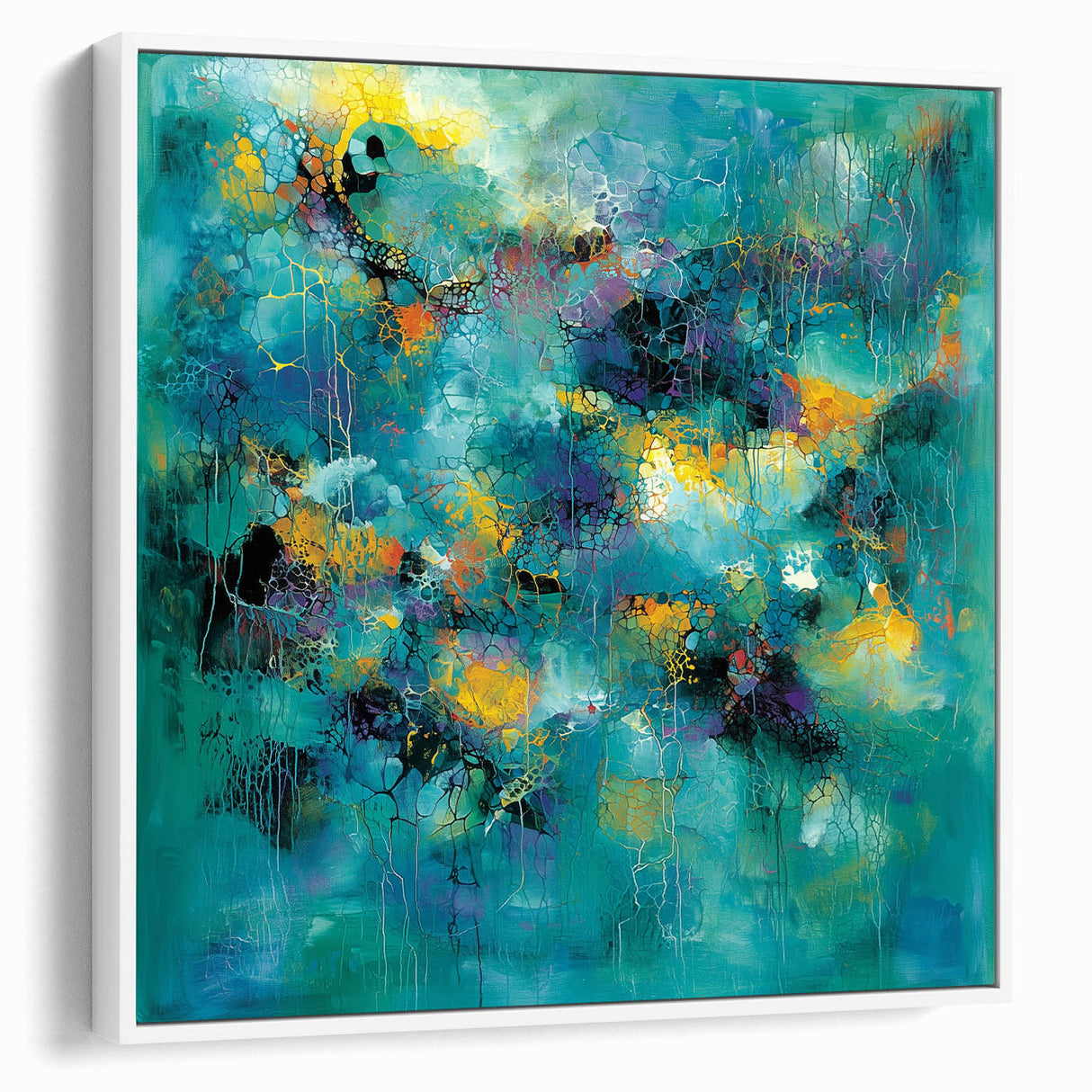 Tropical Abstract Wall Art – Turquoise, Lime & Coral Canvas Print