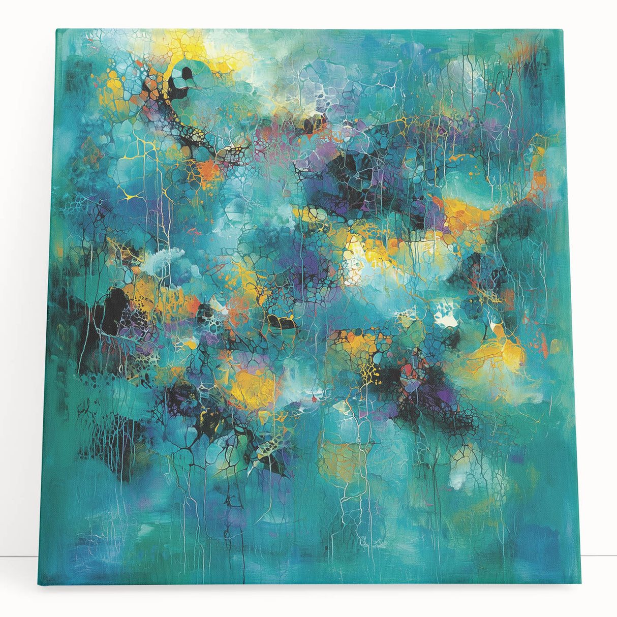 Tropical Abstract Wall Art – Turquoise, Lime & Coral Canvas Print