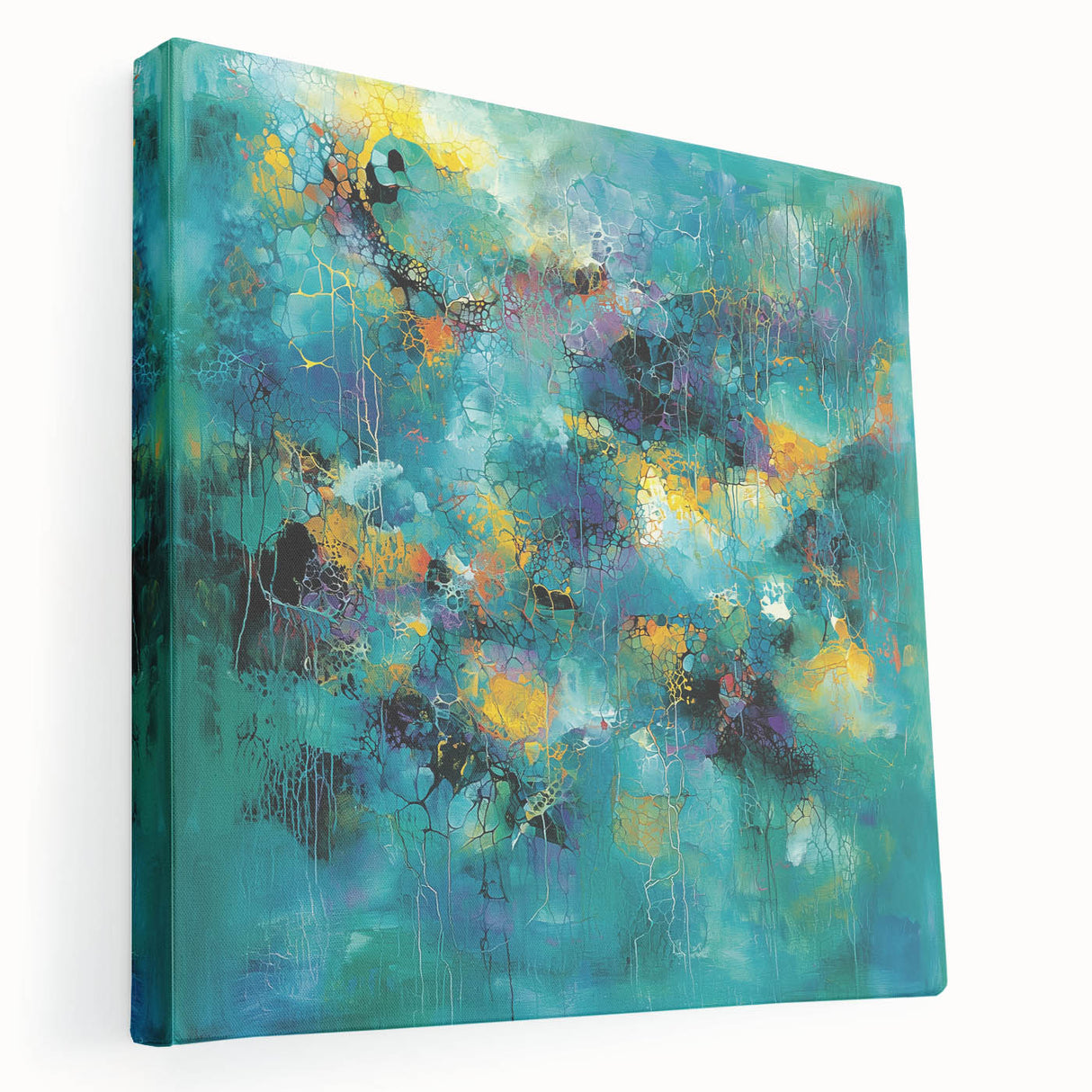 Tropical Abstract Wall Art – Turquoise, Lime & Coral Canvas Print