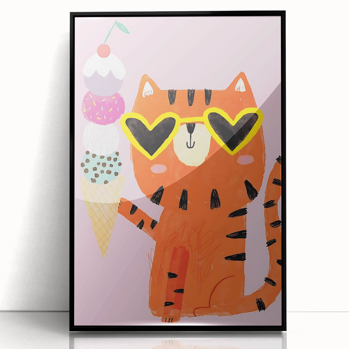 Kids Room Decor - Fun Tiger & Ice Cream Wall Art for Girls’ Spaces