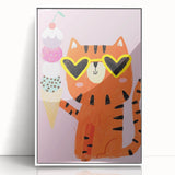 Kids Room Decor - Fun Tiger & Ice Cream Wall Art for Girls’ Spaces