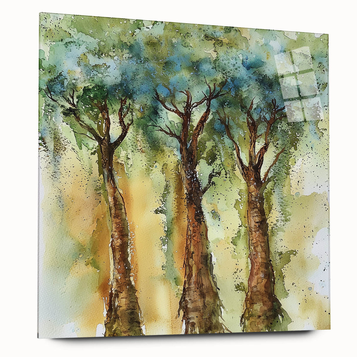 Abstract floral acrylic wall art displayed from the side, showcasing vibrant colors and intricate designs on a glass surface, ideal for modern home decor.
