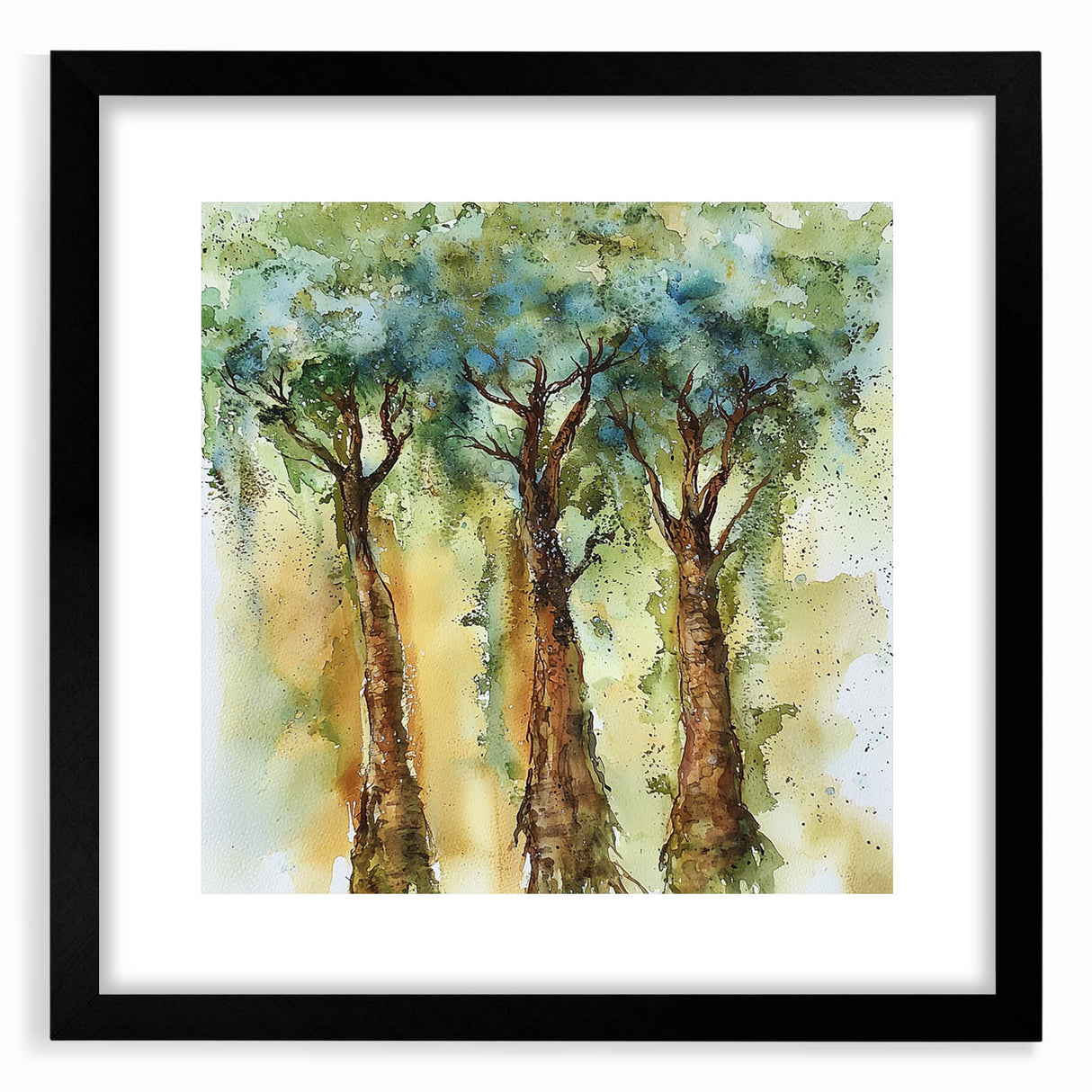 Abstract floral design framed in a black mat, showcasing vibrant colors and intricate details, ideal for modern home decor or as a unique gift option.