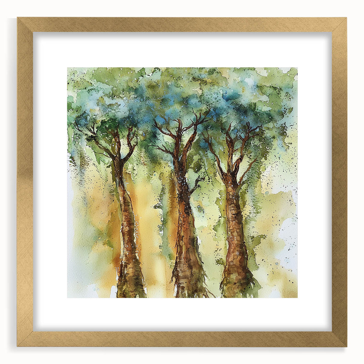 Elegant abstract floral frame with a gold mat, showcasing intricate floral designs in vibrant colors, ideal for enhancing home decor and artistic spaces.