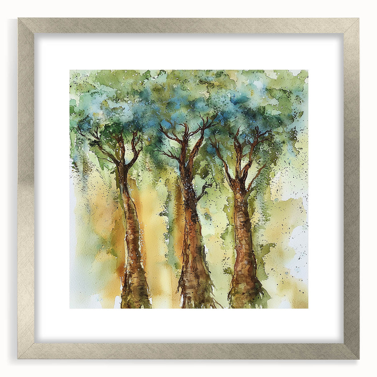 Abstract floral frame artwork in a silver mat, showcasing vibrant colors and intricate designs. Ideal for home decor, adding elegance to any room.