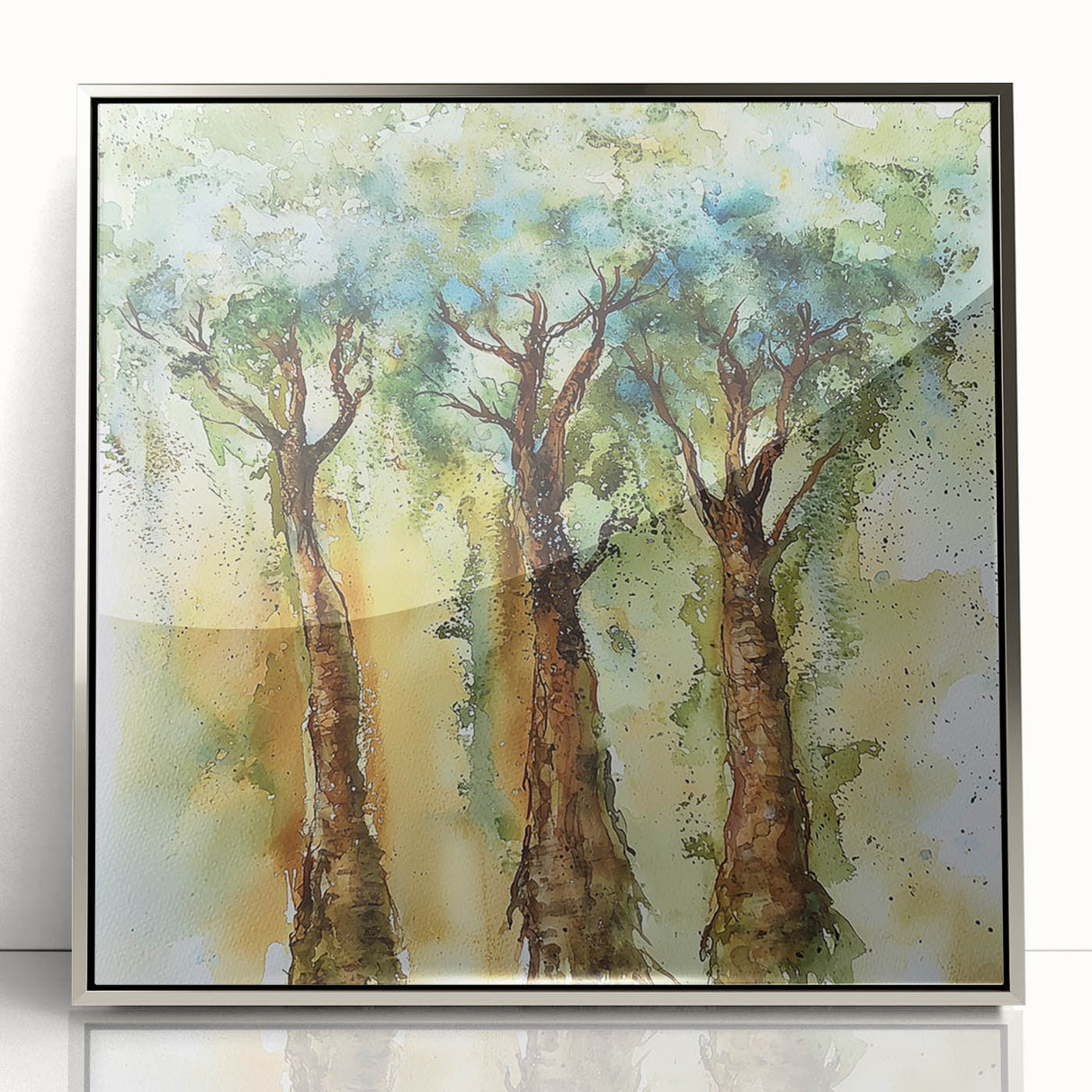 Framed acrylic artwork showcasing a vibrant abstract floral design in silver tones, perfect for modern home decor. Elegantly presented in a sleek frame, this piece adds a touch of sophistication and color to any room.