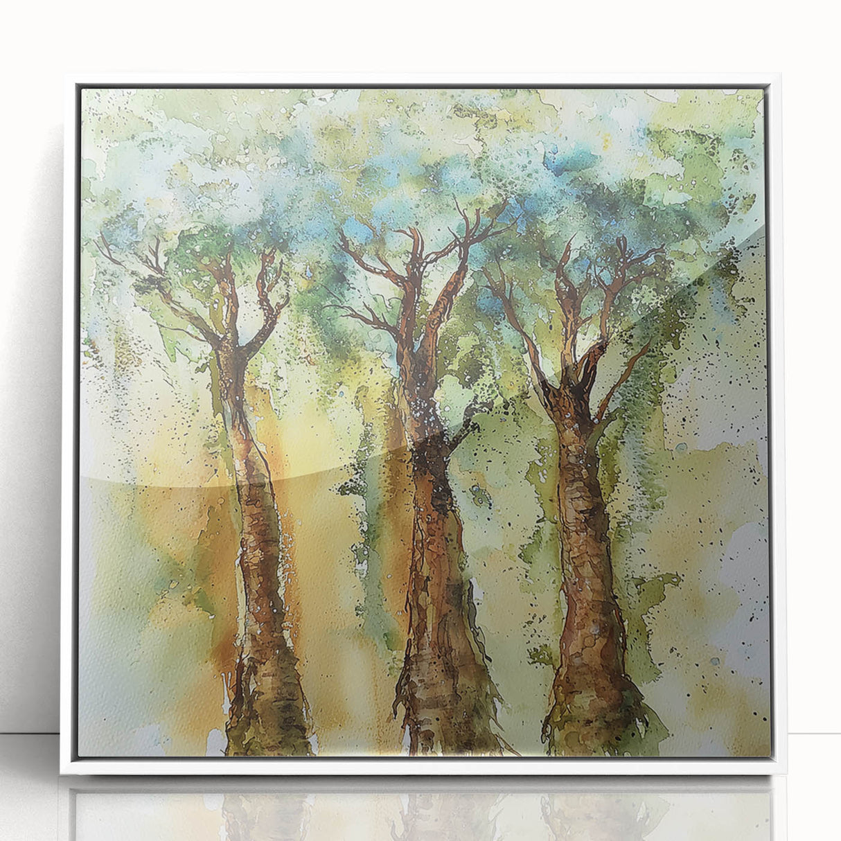 Framed abstract floral artwork with vibrant colors in a sleek white frame, showcasing a modern design perfect for home decor, available in high-quality acrylic.