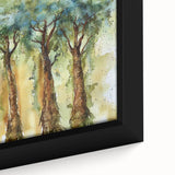 Close-up view of an abstract floral framed canvas, showcasing vibrant colors and intricate details in a modern design, perfect for enhancing contemporary home decor.