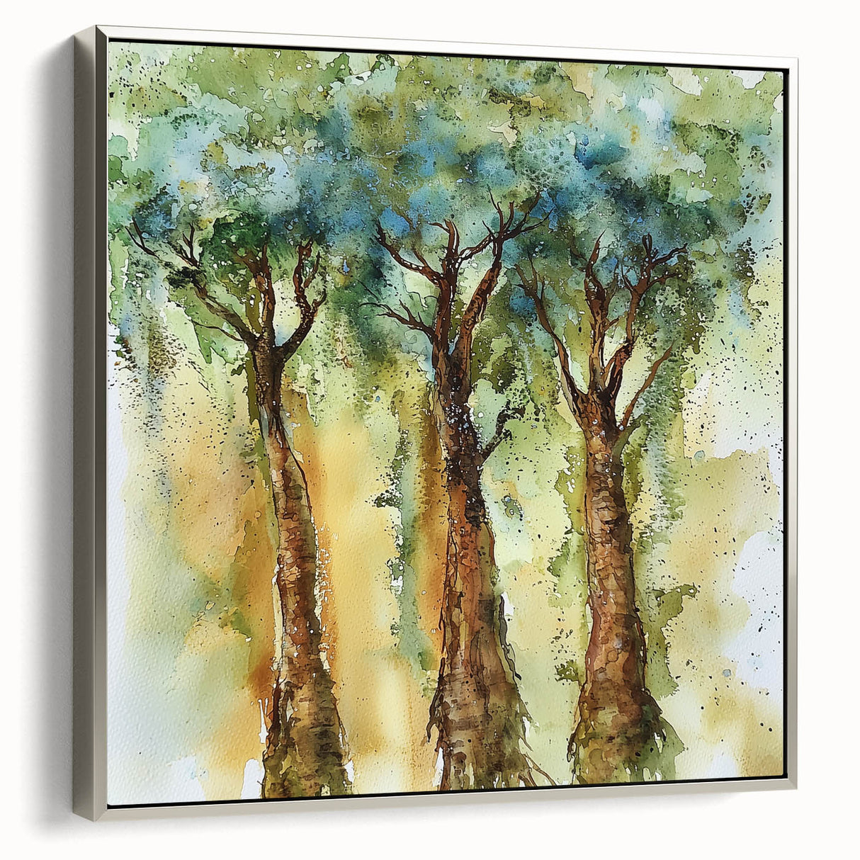 Framed canvas artwork showcasing vibrant abstract florals with a silver frame, adding a modern touch to home decor. Ideal for enhancing living spaces.