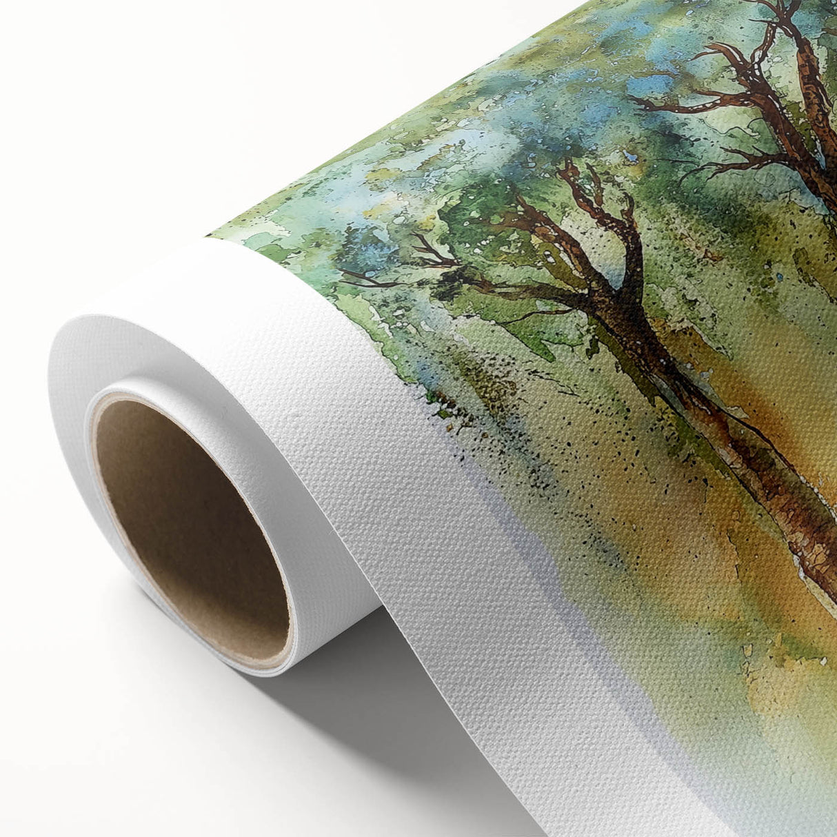 Abstract floral design on rolled canvas showcasing vibrant colors in a modern art style, elegantly packaged in a protective cardboard tube for shipping.