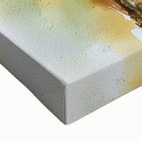 Close-up of a stretched canvas showcasing vibrant abstract floral designs in shades of blue, pink, and green, perfect for modern home decor. Ideal for art lovers seeking a colorful statement piece.