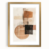 Abstract minimalist wall art framed in gold, featuring soft pastel colors and geometric shapes, ideal for modern home decor or gallery settings.