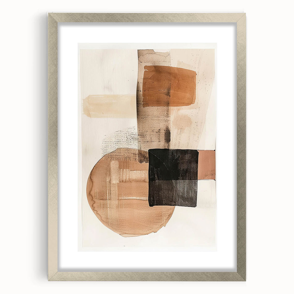 Abstract minimalist wall art framed with a silver mat, showcasing a contemporary design ideal for modern decor. Perfect for enhancing living room or office spaces.