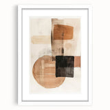 Abstract minimalist wall art framed in white with a mat, showcasing soft pastel colors and geometric shapes, perfect for modern home decor accents.