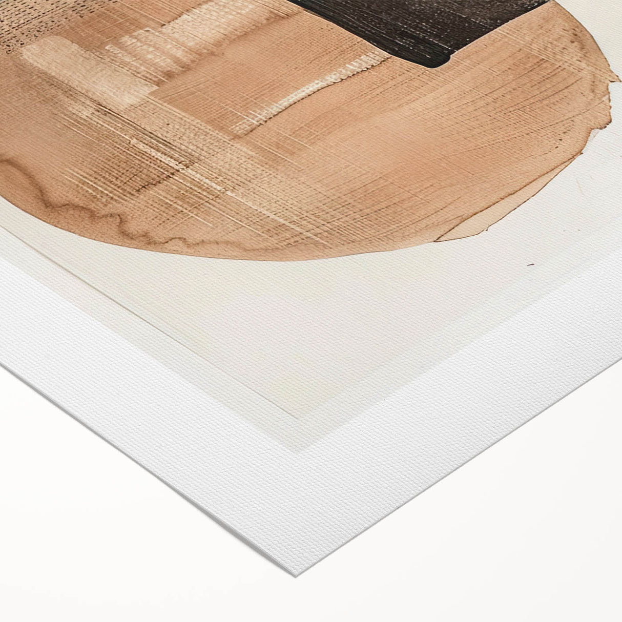 Abstract minimalist wall art on rolled canvas, showcasing soft pastel colors and geometric shapes, packed securely in a sturdy cardboard tube for shipping.