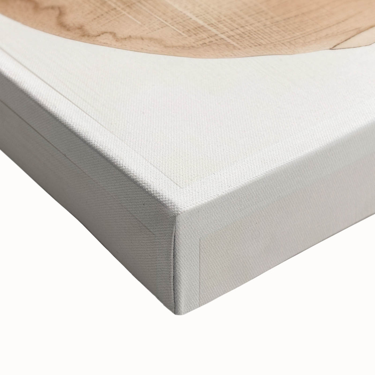 Close-up of a stretched canvas showcasing an abstract minimalist wall art design with soft pastel colors, perfect for modern home decor.