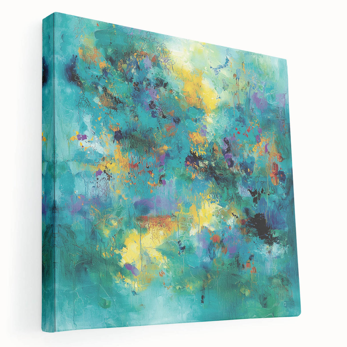 Colorful Abstract Wall Art – Turquoise, Yellow & Purple Canvas